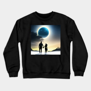 Valentine Wall Art -  Cosmic couple in the mist - Unique Valentine Fantasy Planet Landsape - Photo print, canvas, artboard print Crewneck Sweatshirt